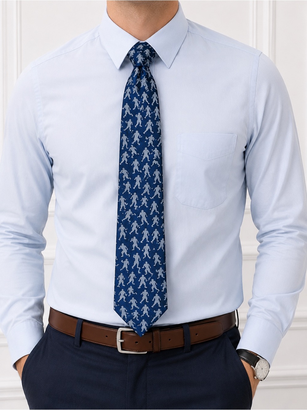 ChalkTalkSPORTS Football Player Silk Necktie Blue Gray Novelty Tie